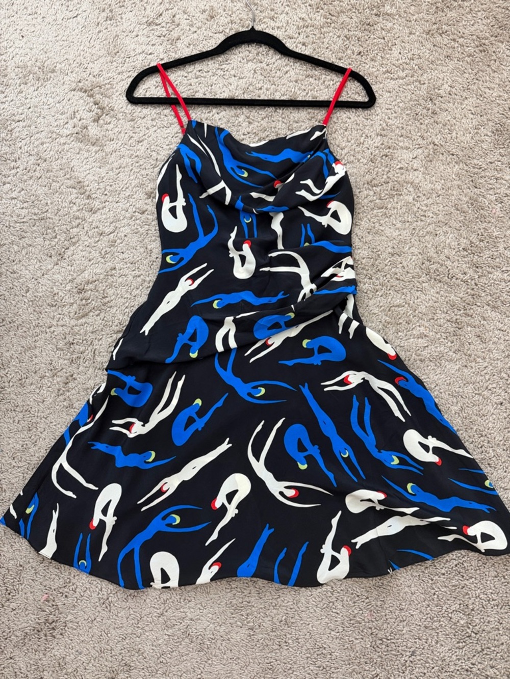 Diane Von Furstenberg Black Slip Dress with Blue, White & Red Accents